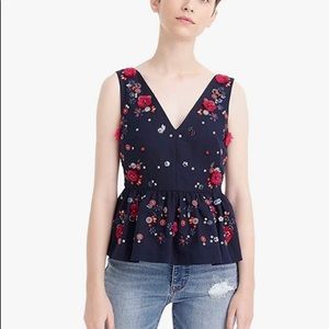 J.Crew Hand-Embellished Peplum Top in Cotton Linen